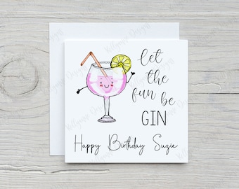 Funny Gin Birthday Card: Personalised Card for Her