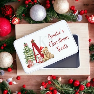 Christmas Storage Tin, Christmas Bear Treat Tin, Christmas Bear Christmas Treats, Personalised Bear Tin, Christmas Gift