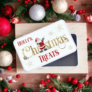 Christmas Storage Tin, Christmas Treats, Personalised Santa Tin, Christmas gift, Kids Treat Tin