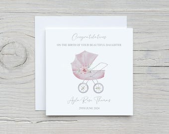 Personalised New Baby Card: Welcome to the World Pram Design