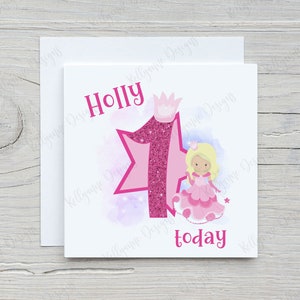 Prinzessin Pink Geburtstagskarte, Mädchen-Geburtstag, personalisierte Prinzessin Karte, Alter 1-9 Karte, kostenlose UK Lieferung