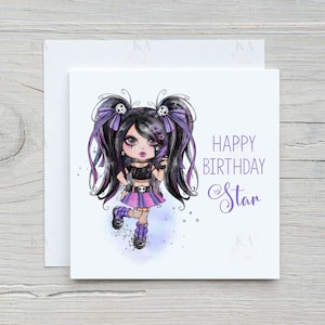 Girls Birthday Card, Teenager Card, Girls Birthday, Star Doll, Gothic Girl Card, Personalised Card
