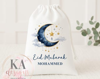 Personalised Eid Gift Bag, Custom Eid Sack, Eid Gift Bag, Eid Mubarak, Children Eid Gift, Blue or Pink