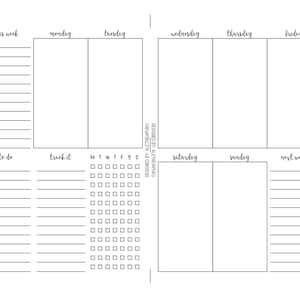 May include: A black and white printable weekly planner with sections for "this week", "to do", "track it", and "next week". The planner also includes a daily grid for Monday through Sunday.
