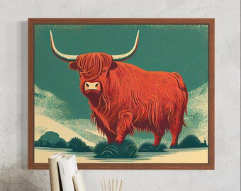 PRINTABLE | Highland cow canvas wall art, Farmhouse decor Cow Brown cow Rustic wall decor Animals painting Scottish INSTANT DOWNLOAD