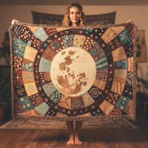 Patchwork Mond Decke | Himmlische Volkskunst Baumwollwurf