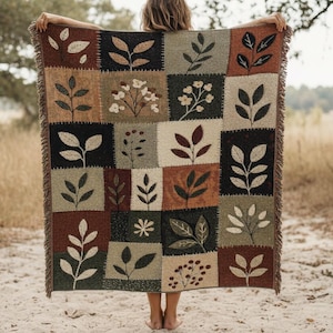 Botanical Patchwork Woven Blanket | Folk Art Cotton Throw