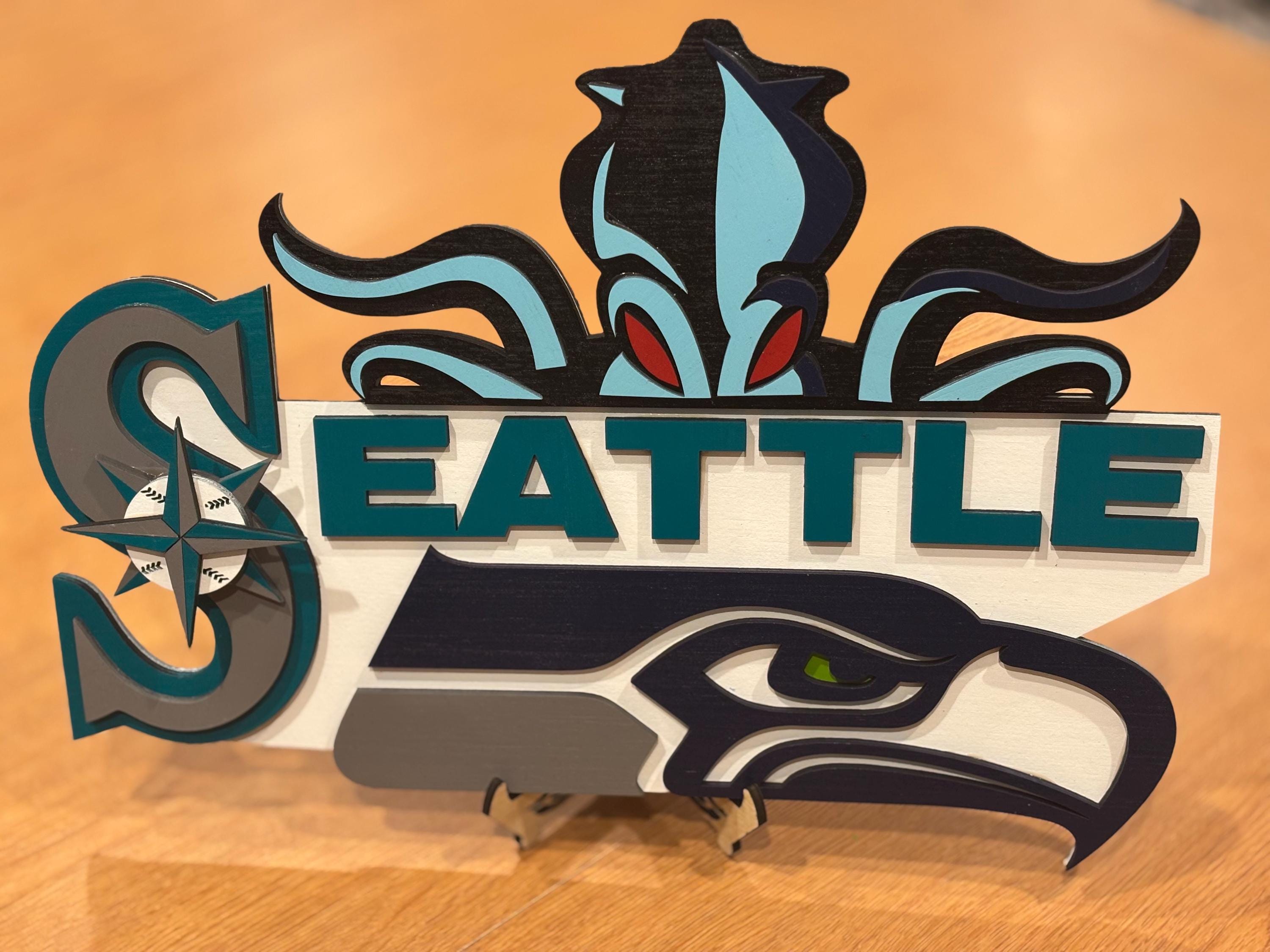 Seattle Sports Wood Sign, Laser Cut Seahawks Mariners 3D Layered