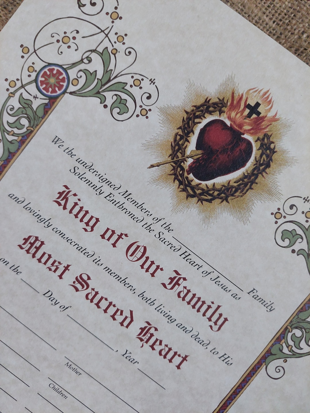 Sacred Heart Enthronement Certificate Catholic Art Print Unframed Etsy Sacred Heart Enthronement Certificate Catholic Art Print Unframed Etsy