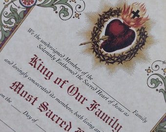 Sacred Heart Enthronement Certificate - Catholic Art Print, unframed