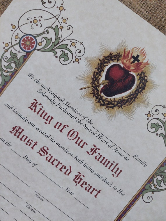 Sacred Heart Enthronement Certificate - Catholic Art Print, unframed