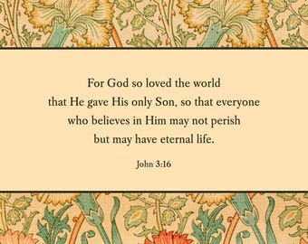 8x10 PRINTABLE DOWNLOAD Bible Verse Wall Art John 3:16