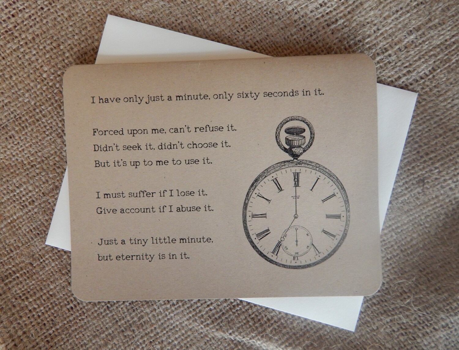 Clock Greeting Card Clock Note Card Time Poem Greeting Etsy