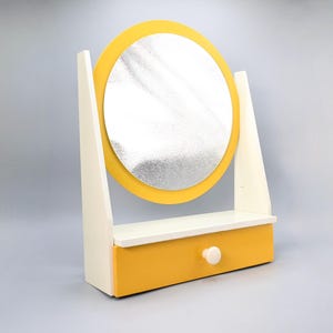 Vintage wooden wall mirror with compartement , pop art, 1970s