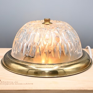 Classic French flushmount / ceiling lamp with crystal pressed glass, 1960s