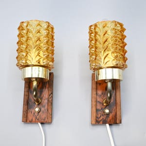 Pair of vintage Scandinavian wall lamps with glass shades, Denmark 1960s