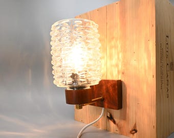 Midcentury wood with glass wall lamp Danish Style, 1960s