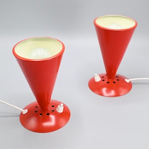 Pair of vintage red metal table / bedside lamps Sweden, 1970s