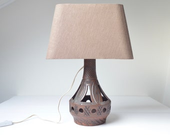 Dutch Mid Century cut out pottery table lamp with modern shade, 1970s