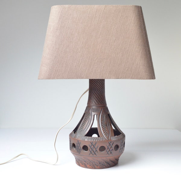 Dutch Mid Century cut out pottery table lamp with modern shade, 1970s