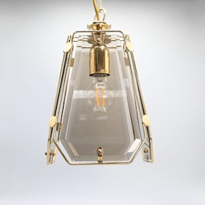 Vintage lantern, hanging lamp, pendant light from brass with smoked glass,Hollywood Regency style, Germany 1960s