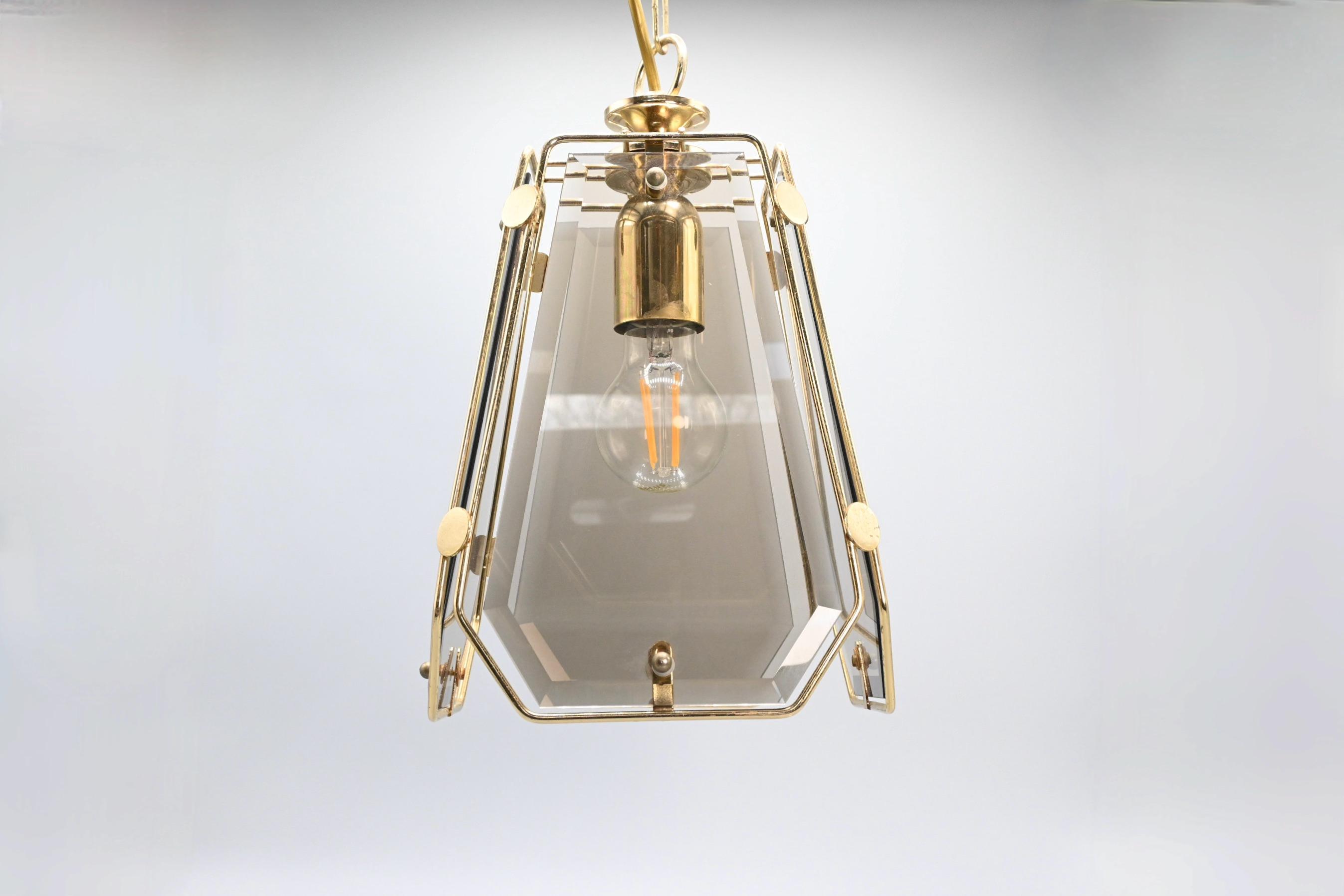 suspension lanterne art nouveau verre moulé laiton elec fixation ok h
