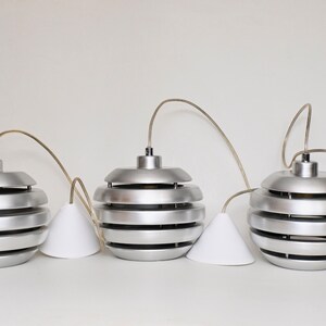 One of three vintage brushed aluminum pendant / hanging lamp by Eglo Leuchten Germany, 2000s zdjęcie 8