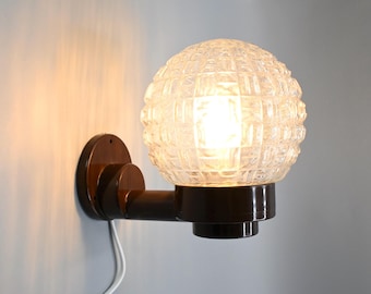 Vintage patterned glass wall Light, Sweden 1970s