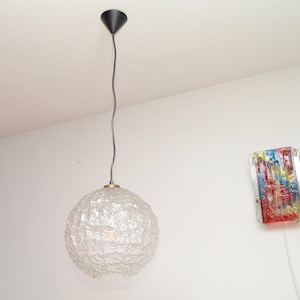 Iced glass hanging lamp, pendant light attributed to Doria Leuchten, Germany  1960s