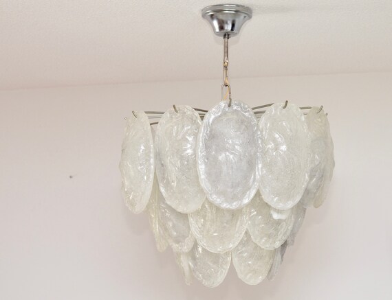 Vintage Glass Disc Chandelier With Frosted Ice Glass Germany