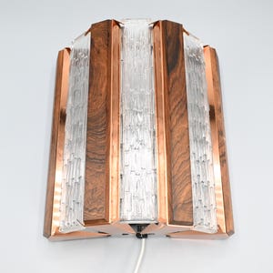 Vintage Danish copper, teak and glass wall lamp by Werner Schou for Coronell Elektro, Denmark 1960s