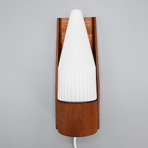 Vintage Scandinavian plywood wall lamp with milk glass shade, Sweden 1960s