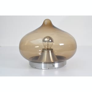 Smoked glass 70s space age droplet ceiling lamp from Dijkstra Holland