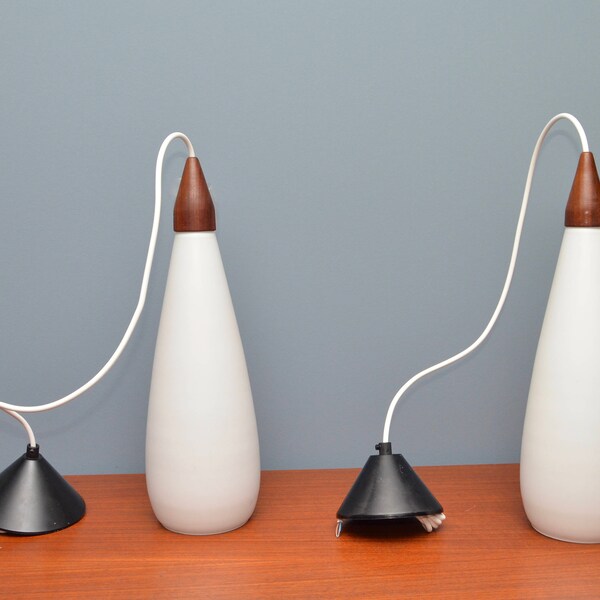 Pair of large Danish milkglass pendants, 1960