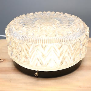 Original clear glass flush mount / ceiling lamp / wall light with geometric pattern, Germany, 1970s