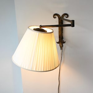 Large metal Dutch swing arm wall lamp with pleated shade, 1970s
