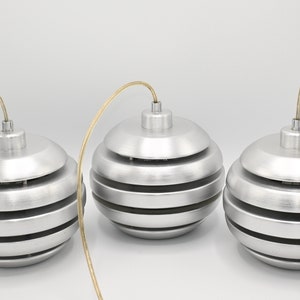 One of three vintage brushed aluminum pendant / hanging lamp by Eglo Leuchten Germany, 2000s zdjęcie 2