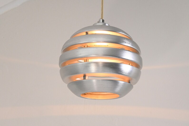 One of three vintage brushed aluminum pendant / hanging lamp by Eglo Leuchten Germany, 2000s zdjęcie 7