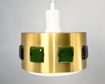 Vintage pendant light with inlaid glass attributed to Einar Backstrom & Erik Hoglund, Sweden 1970s
