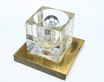 Vintage glass ceiling or wall lamp by Peill & Putzler lighting Germany, 1970s