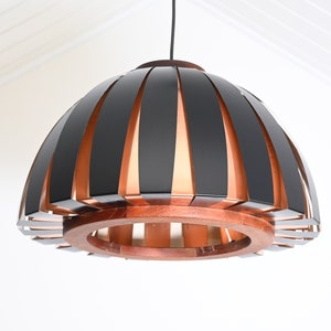 Rare vintage Fiesta metal with wood pendant / hanging lamp by Svend Aage Holm Sørensen, DENMARK 1960S