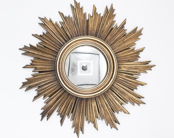 Original vintage Hollywood Rgency style sunburst mirror attributed to Deknudt, Belgium 1960s