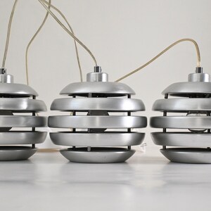 One of three vintage brushed aluminum pendant / hanging lamp by Eglo Leuchten Germany, 2000s zdjęcie 10