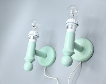 Pair of vintage mintgreen oak midcentury Dutch wall lamp by HERDA Amsterdam, 1980s