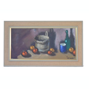 Vintage Swedish midcentury modernist still life oil painting, 1960s