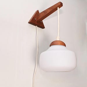 Midcentury wooden wall lamp with milk glass shade, Danish style 1960s, Pastoe