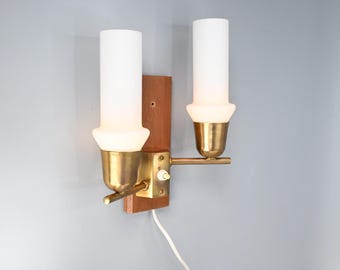 Vintage Scandinavian wall lamp with double milk glass shades, Sweden 1960s