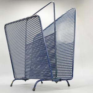 Vintage Durch large metal magazine rack, tomado pilastro style, with perforated metal, 1960s