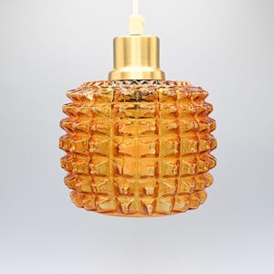 Scandinavian ceiling pendant light, hanging lamp with spiked shade glass and, in the style of Orrefors, Sweden 1960s