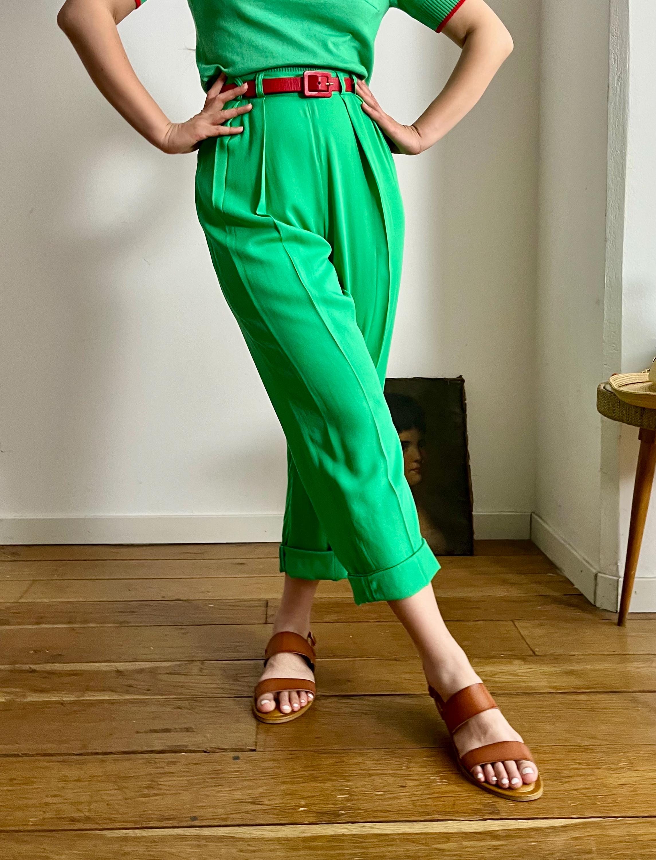 50s rayon gabardine slacks 【blue-green 】 Vintage 1950s blue gabardine - Gem